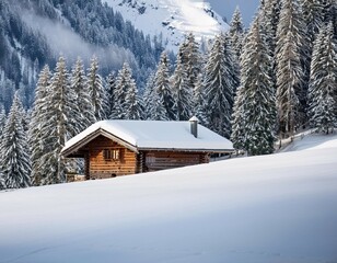 cabin and chalet in snowy mountain landscape in tyrol