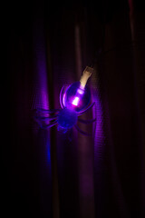 Purple light spider on a wire.
