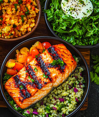 A plate with a healthy vegetarian food dish and vitamin-rich, low-calorie food.