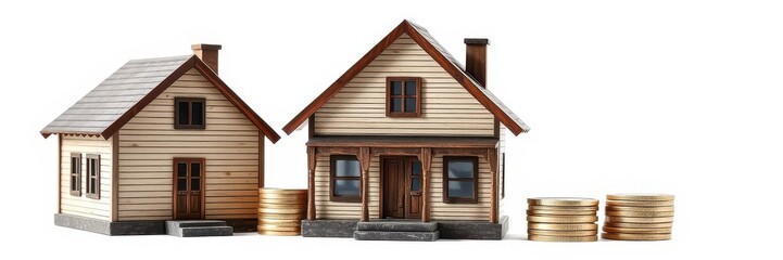 A white house model with a miniature key symbolizing a house loan concept, credit, ownership, property