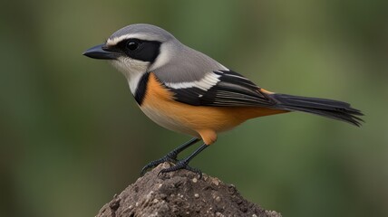 Side view of a perched bird with gray, white, and orange plumage.
