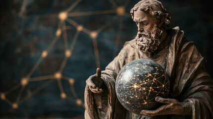 Obraz premium Sage statue with constellation globe real photo