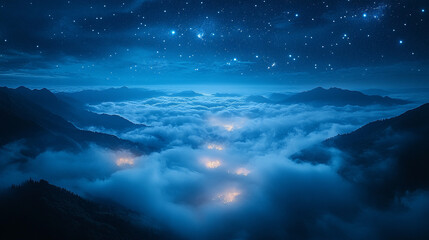 mesmerizing image of Earth bathed in blue light, with a shining horizon and stars along the side, symbolizing vastness, hope, and the infinite potential of the universe