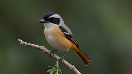 Fototapeta premium Small bird perched on a branch, exhibiting vibrant colors and plumage.