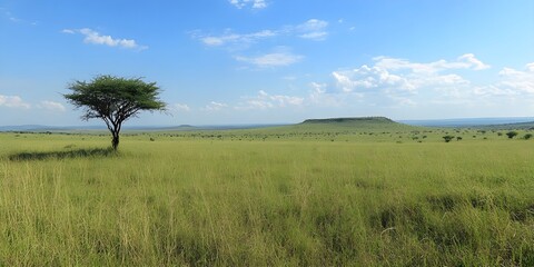 Fototapeta premium Single tree on a wide grassy landscape