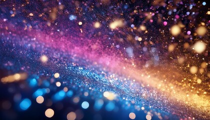 Obraz premium 夜空の彩り：ゴールドとシルバーの煌めきが躍るカラフルな背景 