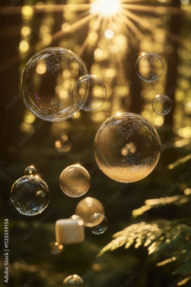 Poster A collection of soap bubbles suspended in the air, creating a whimsical and playful scene