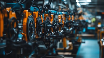 Automated robotic assembly line in factory.