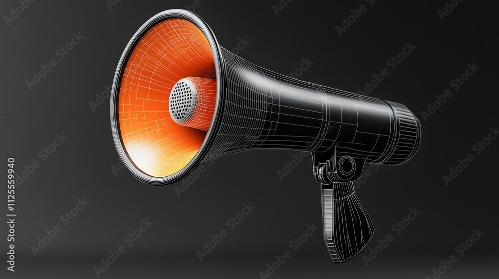 Poster a megaphone with an orange hue sits on a dark backdrop, ready for amplification