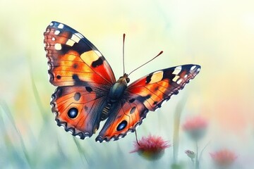 Fototapeta premium A colorful butterfly sitting on a bright flower, great for illustrations and designs