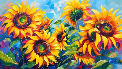 Vibrant sunflower blooms in a lush garden nature art colorful landscape bright environment close-up view floral beauty