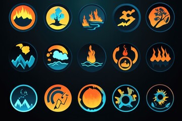 A set of colorful icons on a black background, perfect for highlighting or emphasizing certain elements in your design