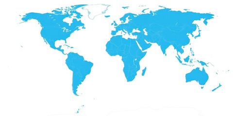 Fototapeta premium World political map in blue and white colors, with clearly defined borders and country names, map, political, vector