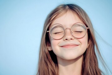 Fototapeta premium A young girl with glasses smiles directly at the camera, perfect for use in personal or commercial projects