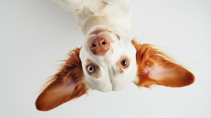 A playful dog lying on its back with its paws in the air, showcasing its agility and playfulness