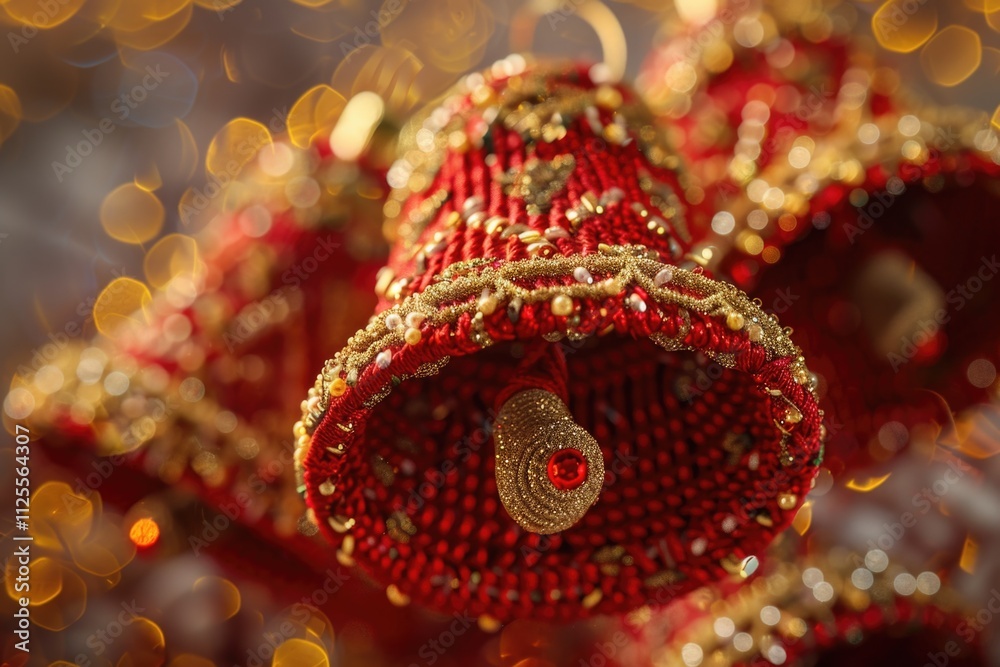 Poster close-up of a decorative bell ornament with led lights shining from behind