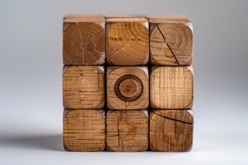 A close-up shot of a wooden block, showcasing its texture and grain