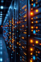 Row of servers in a modern data center facility