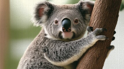 Fototapeta premium Adorable koala clinging to a tree trunk.