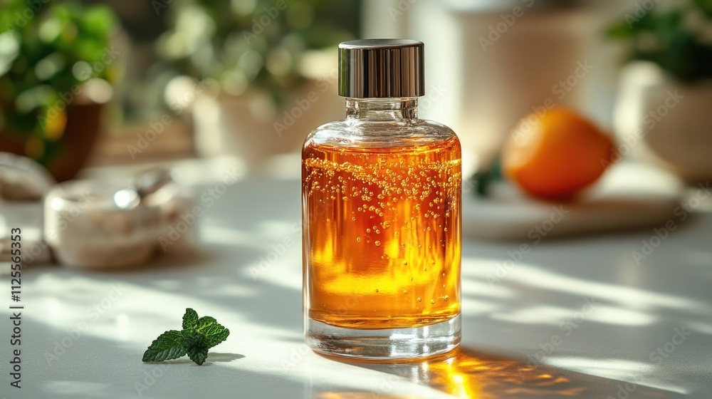 Poster a bottle of perfume sits on a table, ready for use