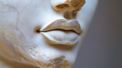 A detailed view of a woman's face depicted on a statue, ideal for art and architecture-related uses