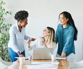  business office businesswoman  team teamwork startup meeting laptop desk multiethnic group friend...