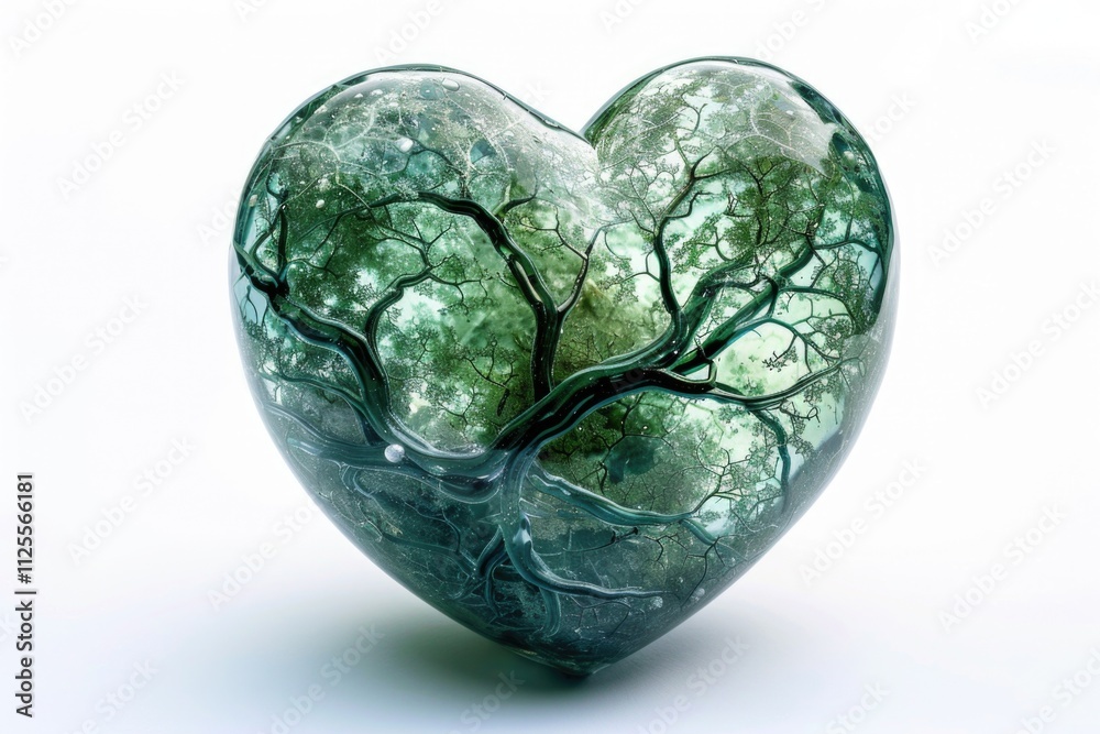 Poster a unique design featuring a green glass heart with a small tree growing inside