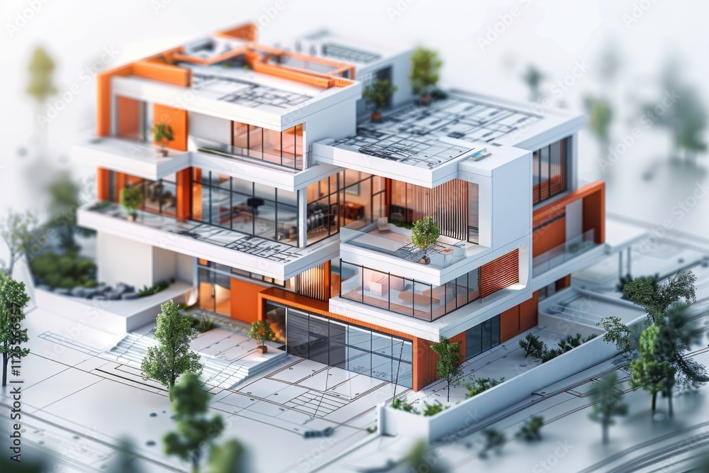 Poster a modern building with numerous glass windows, ideal for architecture or urban planning images