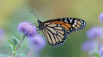 Fototapeta premium Close-up shot of a butterfly perched on a colorful flower, perfect for use in nature or wildlife illustrations