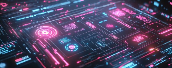 Fototapeta premium Digital holographic popup, application upgrade alert, immersive UI,