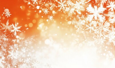 Design a Christmas card with an orange and white backdrop, including a space for adding text or images.