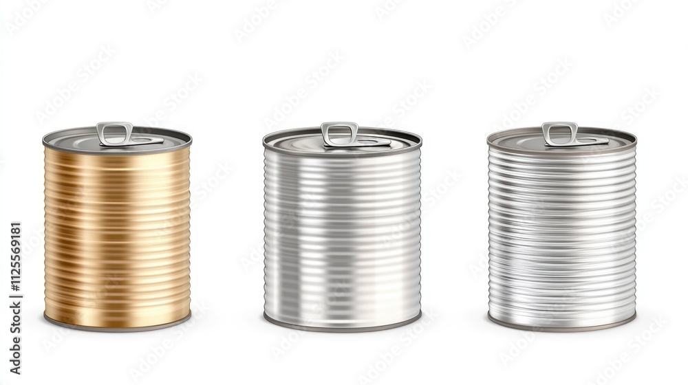 Aufkleber three metallic containers sit side by side on a shelf