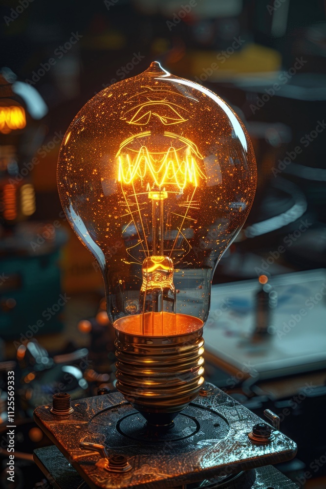 Poster a single light bulb sits on top of a table, providing a focused source of light