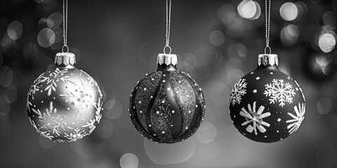 Black and white ornaments suspended from a string, perfect for decoration or gift-giving