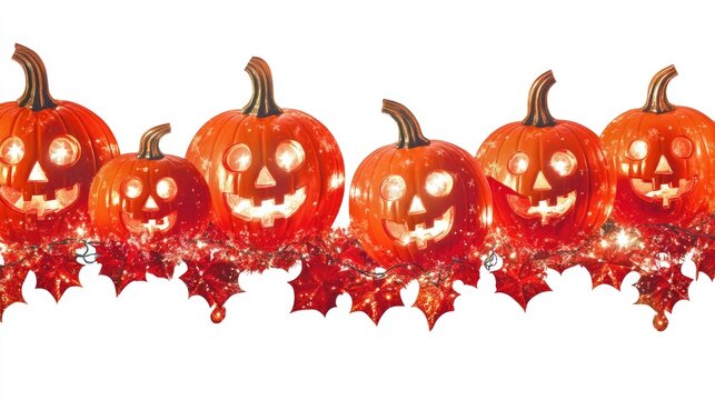 Pumpkins lit up for Halloween decoration, great for autumnal atmosphere and festivities