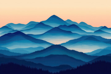 Obraz premium Serene mountain landscape in soft blue tones at sunset