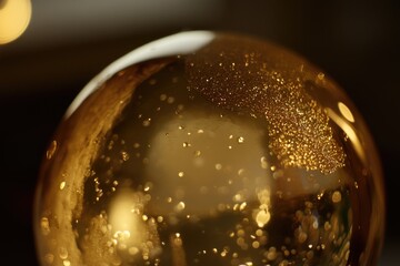 A close-up view of a glass ball on a table, suitable for use in still life photography, product displays, or as a decorative element