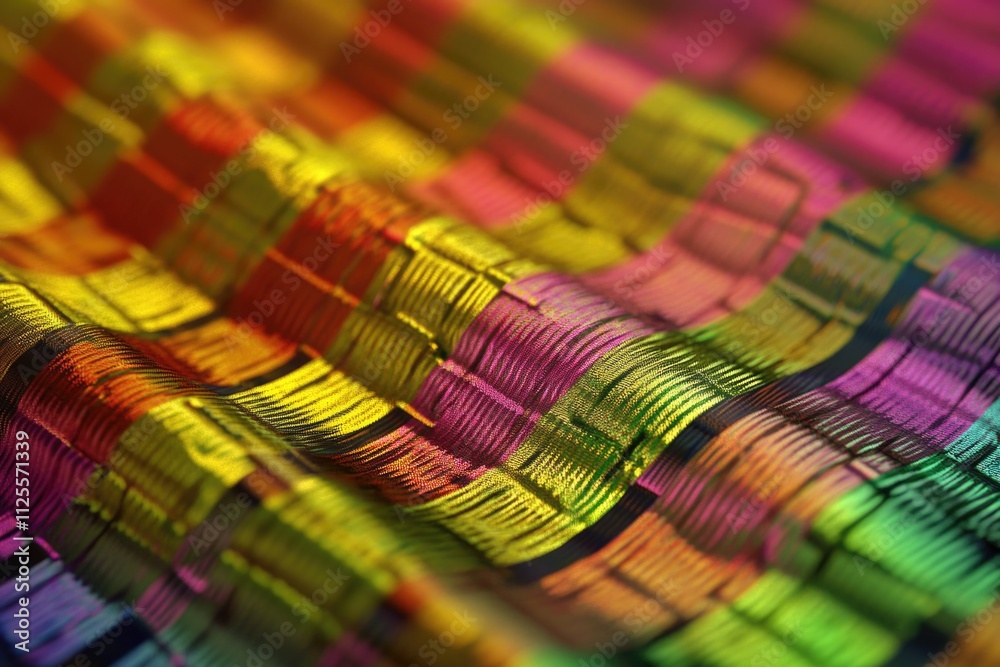 Poster A detailed view of a vibrant fabric with various colors and patterns