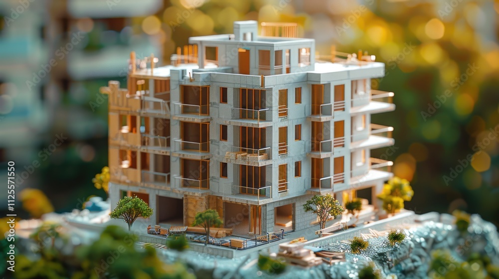 Aufkleber a miniature building model placed on a table, perfect for display or demonstration purposes