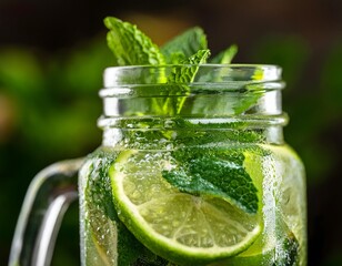 Lime and Mint Beverage in Mason Jar