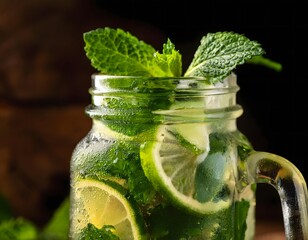 Mason Jar with Lime and Mint Beverage