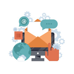 Live support. Business customer care service concept. Icon for contact us, support, help, phone call and website click. Flat vector illustration.