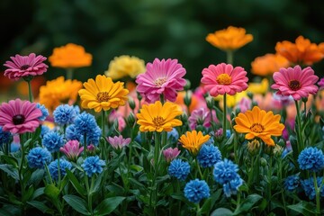 Obraz premium A beautiful field of vibrant flowers with lush green leaves, perfect for any occasion