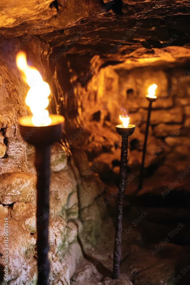 Poster group of candles illuminated in a dark cave setting, great for use in horror or suspense scenes