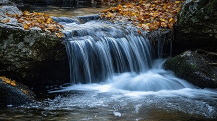 Serene Waterfall in Autumn: A Tranquil Nature Scene