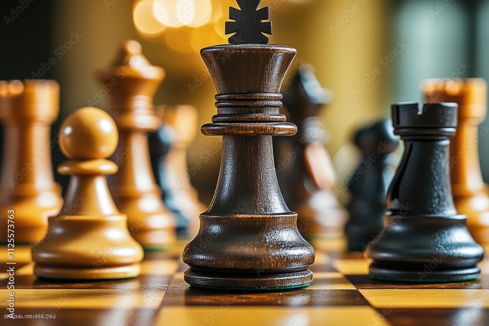 Aufkleber a detailed view of a chessboard with various pieces in mid-game
