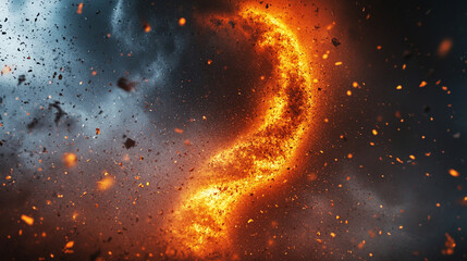 powerful tornado swirls in a stormy landscape, symbolizing nature's fury and the urgent impact of climate change. Dramatic clouds and harsh winds highlight humanity's fragile relationship with the pla