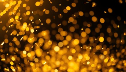Goldene, funkelnde Lichtpunkte mit Bokeh-Effekt vor dunklem Hintergrund. Perfekt für Weihnachts-, Silvester- oder Neujahrsdesigns und festliche Vorlagen. Generative KI
