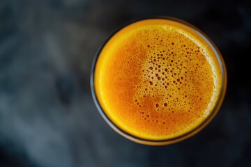 A close-up shot of a glass filled with orange juice, perfect for use in food or beverage ads