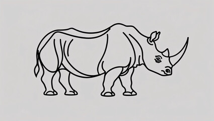 Fototapeta premium Modern Line Art Logo of Rhinoceros with Distinctive Horn Outline